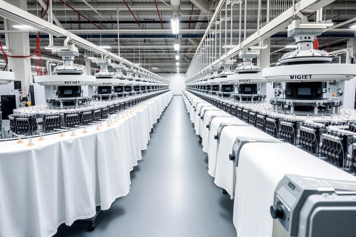 Circular knitting machines producing fabric at VSJ Garments